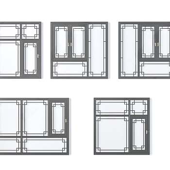 新中式平开窗3D模型下载